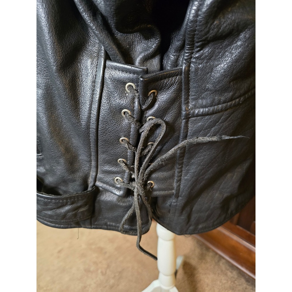 Vintage MOB 5XL Black Leather Motorcycle Biker Jacket Belted Lace Heavyweight - Picture 7 of 15